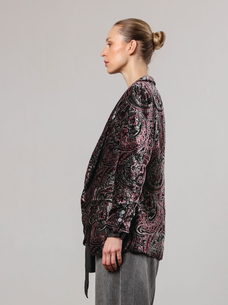 Religion Black Oberon Velvet Blazer With Vintage Style Burnout Print - Image 5 of 6