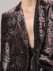 Religion Black Oberon Velvet Blazer With Vintage Style Burnout Print - Image 6 of 6