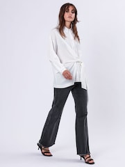 Religion White Tie Front Prodigy Shirt In Crisp Crepe With Stud Details - Image 2 of 7