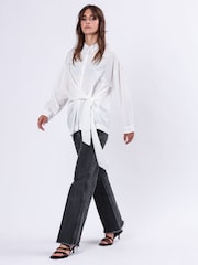 Religion White Tie Front Prodigy Shirt In Crisp Crepe With Stud Details - Image 5 of 7
