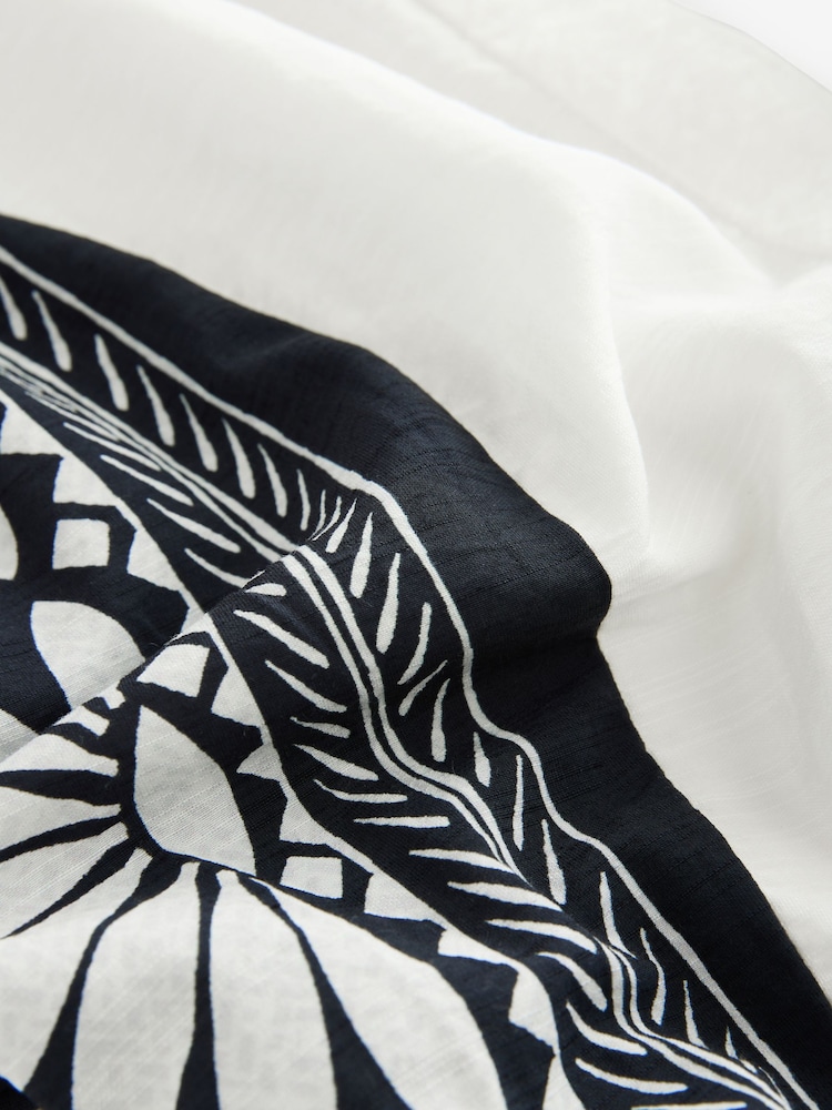White/Black Placement Floral Short Sleeve Tie Waist Placket Detail Jumpsuit - Image 8 of 8
