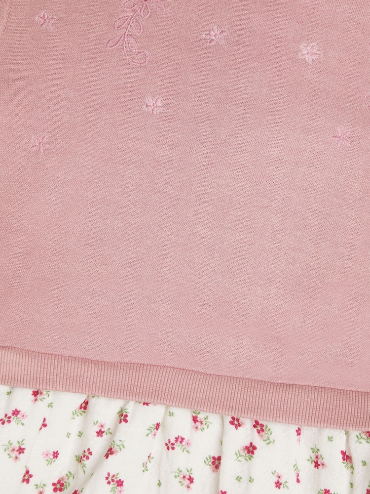 Monsoon Pink Baby 2-in-1 Ditsy Sweater Dress - Image 3 of 3 Monsoon Pink Baby 2-in-1 Ditsy Sweater Dress - Image 3 of 3
