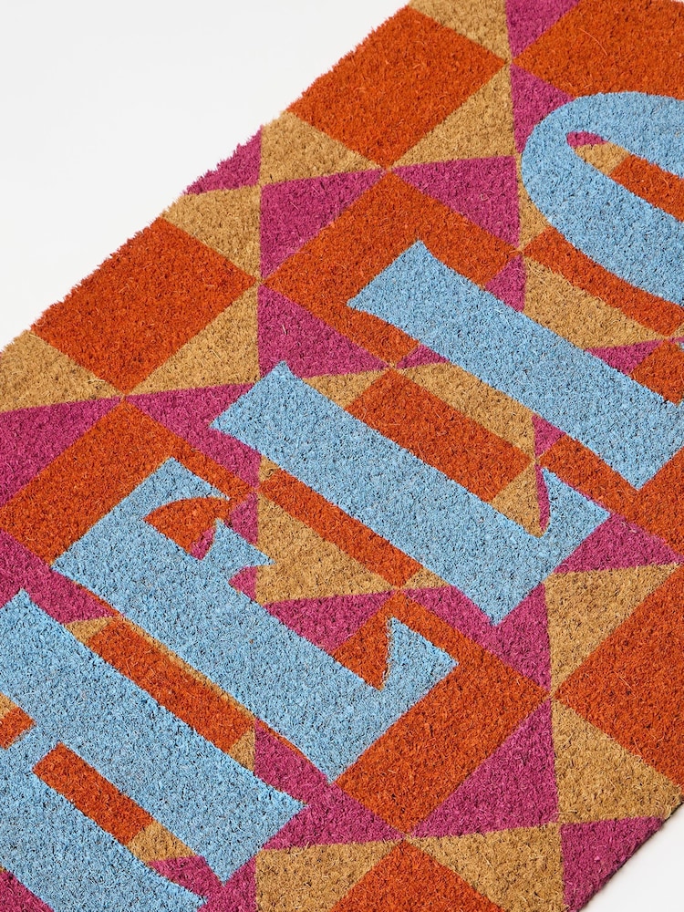 Oliver Bonas Pink Hello Geometric Doormat - Image 2 of 3 Oliver Bonas Pink Hello Geometric Doormat - Image 2 of 3