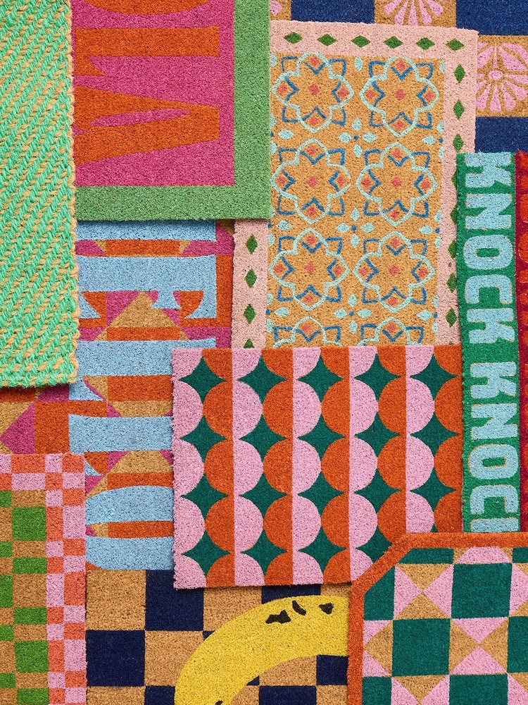 Oliver Bonas Pink Hello Geometric Doormat - Image 3 of 3 Oliver Bonas Pink Hello Geometric Doormat - Image 3 of 3