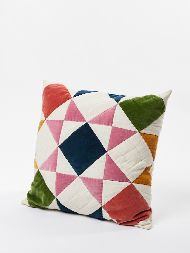 Oliver Bonas Orange Velvet Patchwork Cushion Cover - Image 1 of 3 Oliver Bonas Orange Velvet Patchwork Cushion Cover - Image 1 of 3