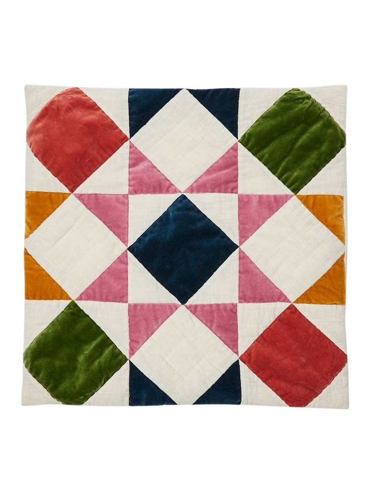 Oliver Bonas Orange Velvet Patchwork Cushion Cover - Image 2 of 3 Oliver Bonas Orange Velvet Patchwork Cushion Cover - Image 2 of 3