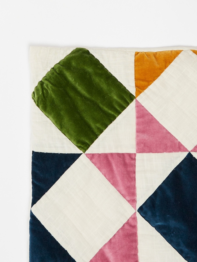 Oliver Bonas Orange Velvet Patchwork Cushion Cover - Image 3 of 3 Oliver Bonas Orange Velvet Patchwork Cushion Cover - Image 3 of 3