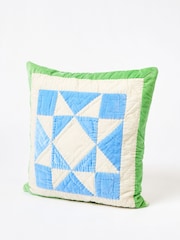 Oliver Bonas Blue Star Cotton Patchwork Cushion Cover - Image 1 of 4