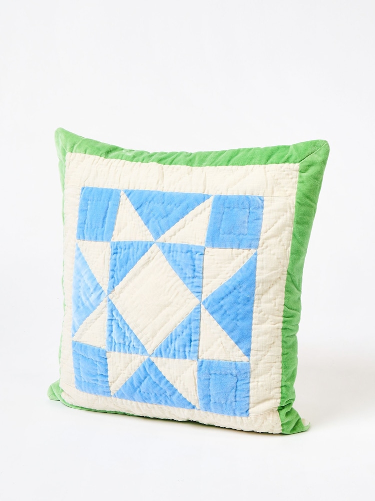 Oliver Bonas Blue Star Cotton Patchwork Cushion Cover - Image 1 of 4
