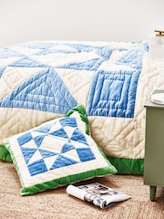 Oliver Bonas Blue Star Cotton Patchwork Cushion Cover - Image 4 of 4