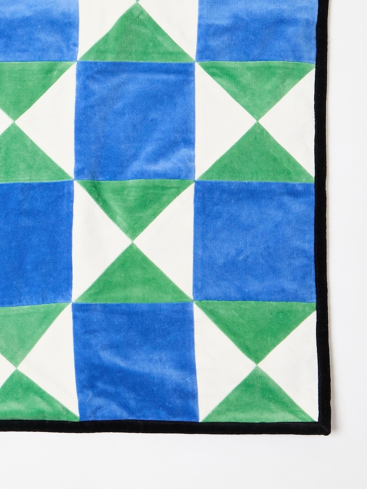 Oliver Bonas Blue Geometric Patchwork Velvet Cushion Cover - Image 3 of 3