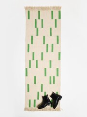 Oliver Bonas Green Dash Geometric Runner Rug - Image 1 of 4