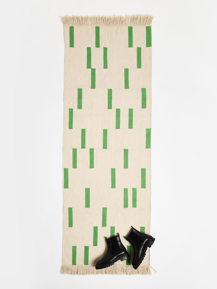 Oliver Bonas Green Dash Geometric Runner Rug - Image 1 of 4