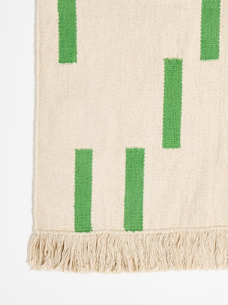 Oliver Bonas Green Dash Geometric Runner Rug - Image 2 of 4