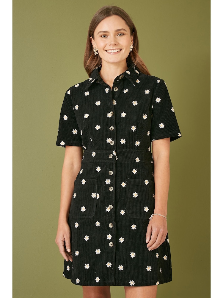 Yumi Daisy Embroidered Corduroy Shirt Dress - Imagen 1 de 4 Yumi Daisy Embroidered Corduroy Shirt Dress - Imagen 1 de 4