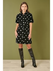 Yumi Black Daisy Embroidered Corduroy Shirt Dress - Image 2 of 4