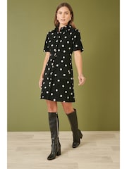 Yumi Black Daisy Embroidered Corduroy Shirt Dress - Image 4 of 4