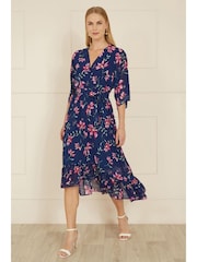 Yumi Blue Floral Kimono Dipped Hem Dress - Image 2 of 5