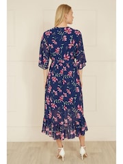 Yumi Blue Floral Kimono Dipped Hem Dress - Image 3 of 5