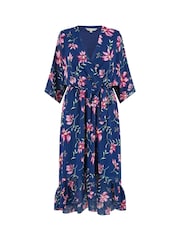 Yumi Blue Floral Kimono Dipped Hem Dress - Image 5 of 5
