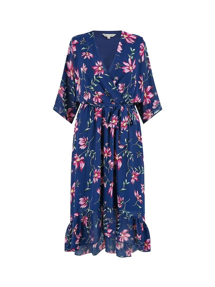 Yumi Blue Floral Kimono Dipped Hem Dress - Image 5 of 5