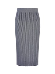 Yumi Blue Ribbed Knitted Midi Skirt - Image 5 of 5