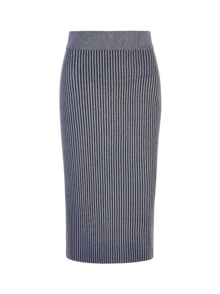 Yumi Blue Ribbed Knitted Midi Skirt - Image 5 of 5