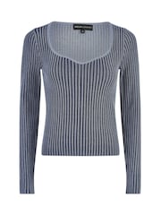 Yumi Blue Rib Knitted Fitted Jumper With Sweetheart Neckline - Image 5 of 5