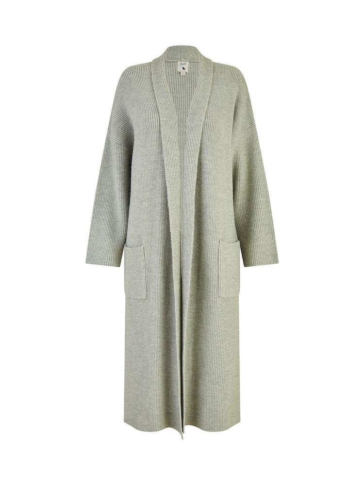 Yumi Grey Knitted Maxi Cardigan With Pockets - Image 4 of 4 Yumi Grey Knitted Maxi Cardigan With Pockets - Image 4 of 4