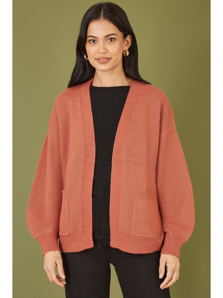 Yumi Orange Relaxed Slouchy Cardigan With Pockets - Image 1 of 5