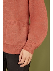 Yumi Orange Relaxed Slouchy Cardigan With Pockets - Image 3 of 5