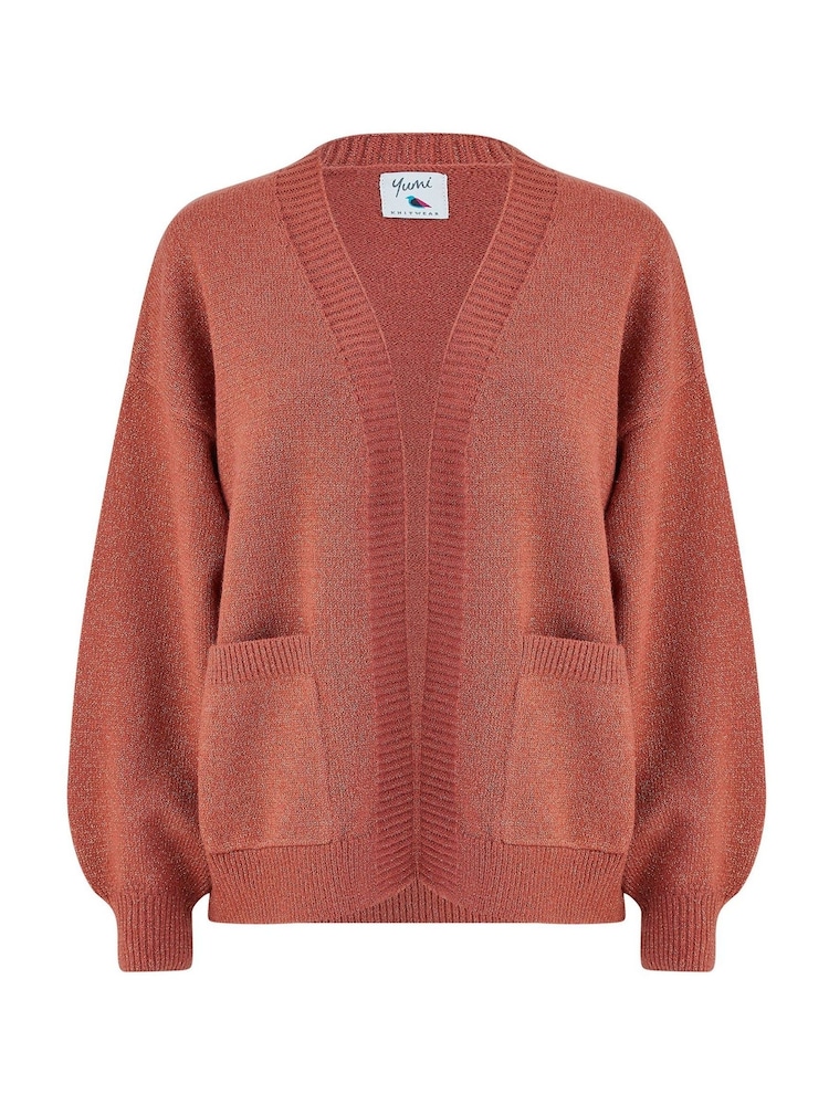Yumi Orange Relaxed Slouchy Cardigan With Pockets - Image 5 of 5