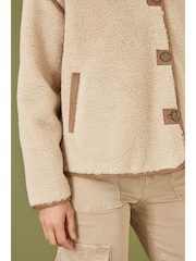 Yumi Cream Borg High Neck Jacket With Faux Leather Trims - Image 3 of 5