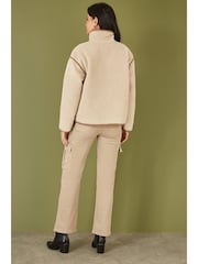 Yumi Cream Borg High Neck Jacket With Faux Leather Trims - Image 4 of 5
