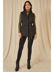 Yumi Black High Neck Quilted Gilet With Belt - Image 2 of 5