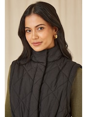 Yumi Black High Neck Quilted Gilet With Belt - Image 3 of 5