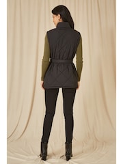 Yumi Black High Neck Quilted Gilet With Belt - Image 4 of 5