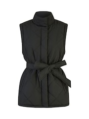 Yumi Black High Neck Quilted Gilet With Belt - Image 5 of 5