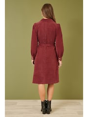 Yumi Red Corduroy Midi Shirt Dress - Image 4 of 5