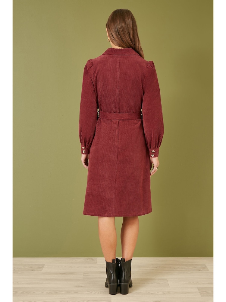 Yumi Red Corduroy Midi Shirt Dress - Image 4 of 5