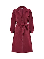 Yumi Red Corduroy Midi Shirt Dress - Image 5 of 5