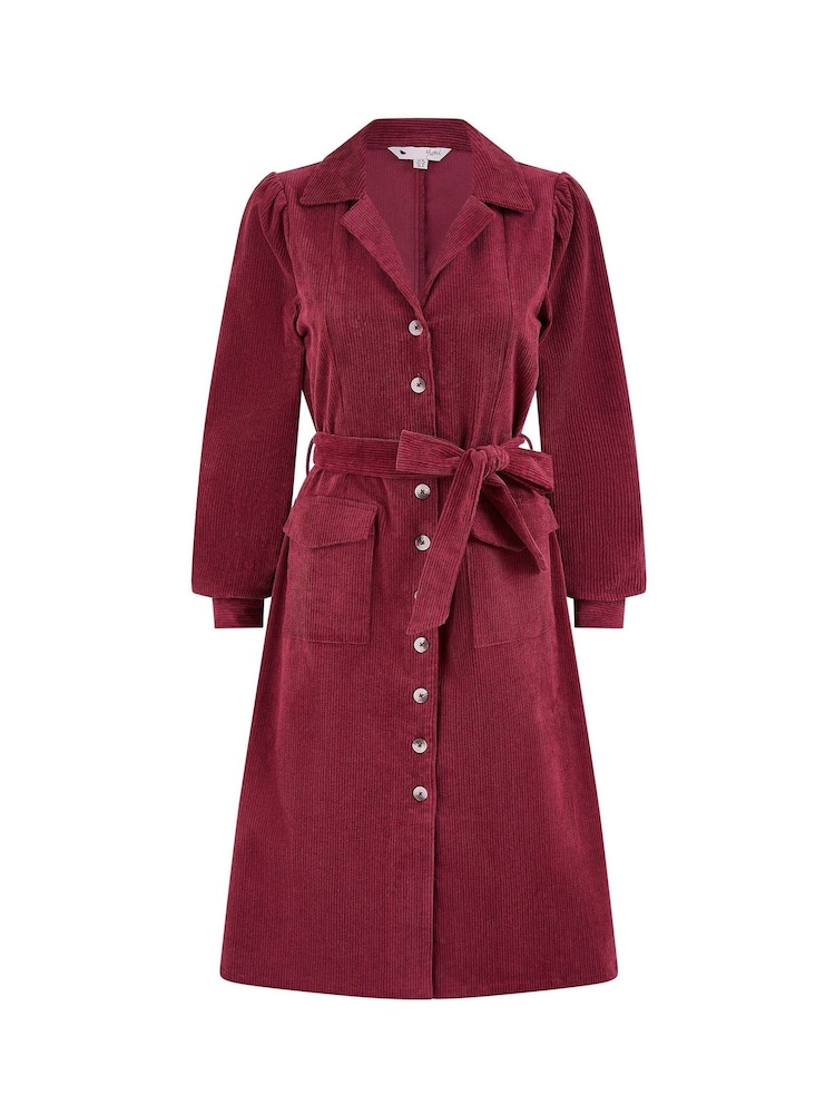 Yumi Red Corduroy Midi Shirt Dress - Image 5 of 5