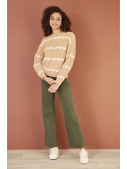 Yumi Brown Knitted Jumper With Heart Stripes - Image 2 of 5