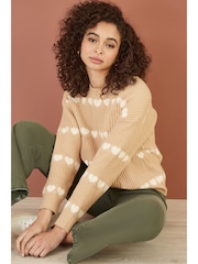 Yumi Brown Knitted Jumper With Heart Stripes - Image 3 of 5