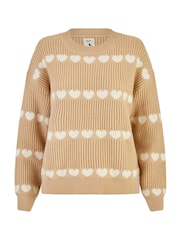Yumi Brown Knitted Jumper With Heart Stripes - Image 5 of 5