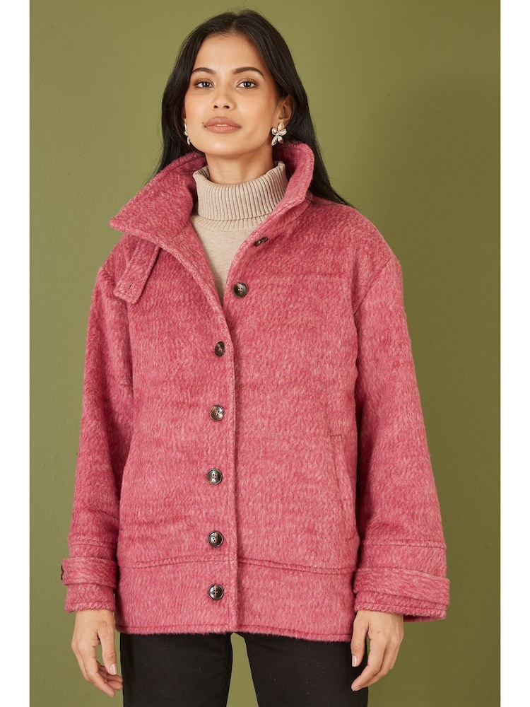 Yumi Pink Oversize Fit Button Up Jacket With High Collar - Image 1 of 5