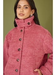 Yumi Pink Oversize Fit Button Up Jacket With High Collar - Image 3 of 5