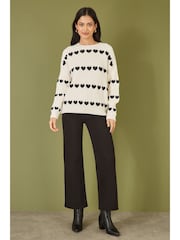 Yumi Cream Knitted Jumper With Heart Stripes - Image 2 of 5