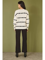 Yumi Cream Knitted Jumper With Heart Stripes - Image 4 of 5