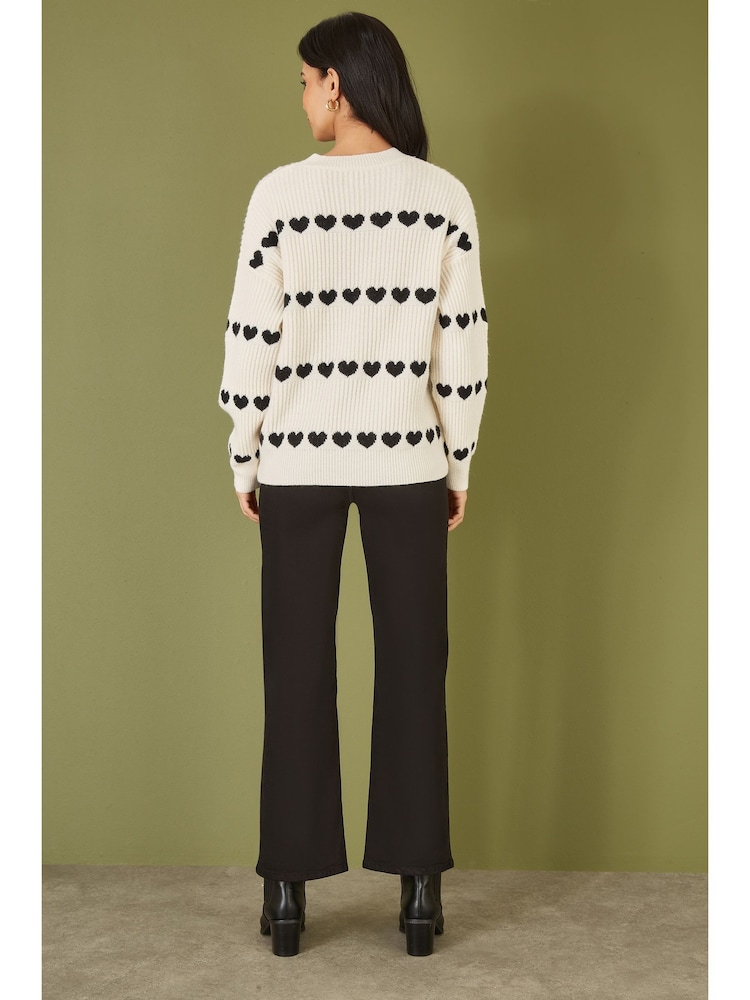 Yumi Cream Knitted Jumper With Heart Stripes - Image 4 of 5